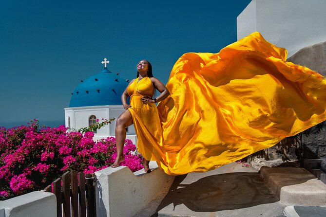Flying Dress Photoshoot in Oia Private entry to Blue Dome - Who this fits best (and who should rethink it)