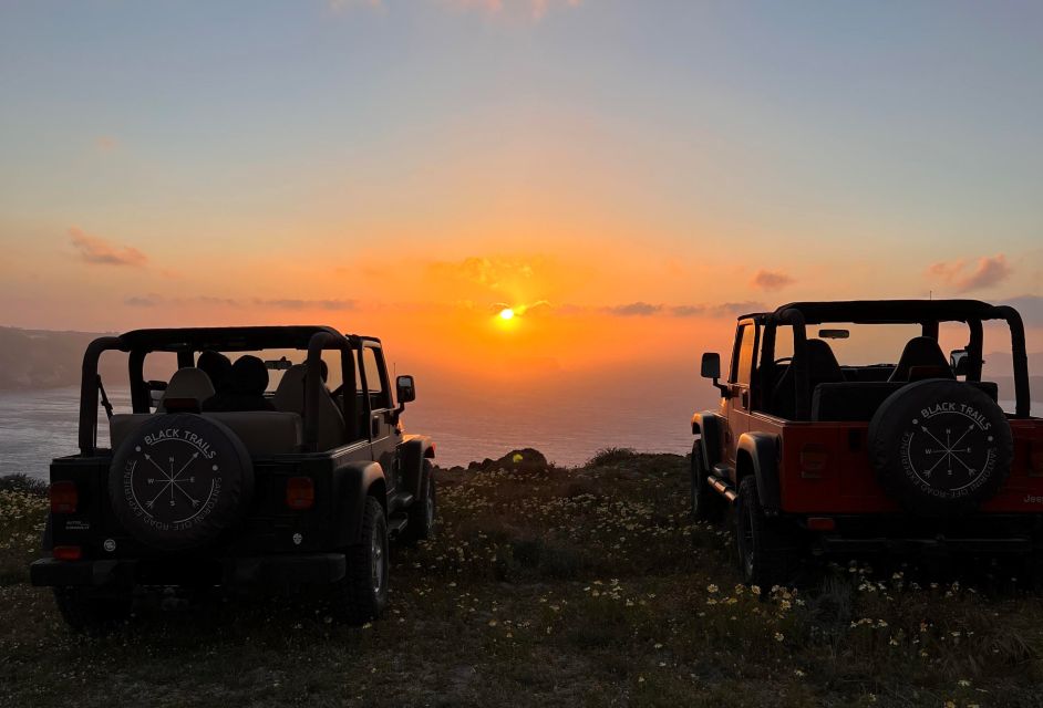 From Fira: Santorini Wrangler Jeep Convoy Tour & Villages - Kaminia climb and the Akrotiri viewpoint where photos actually make sense