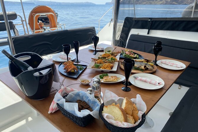Half-Day Tailor-made Private Catamaran Cruise in Santorini - The crew and food: why this cruise feels different