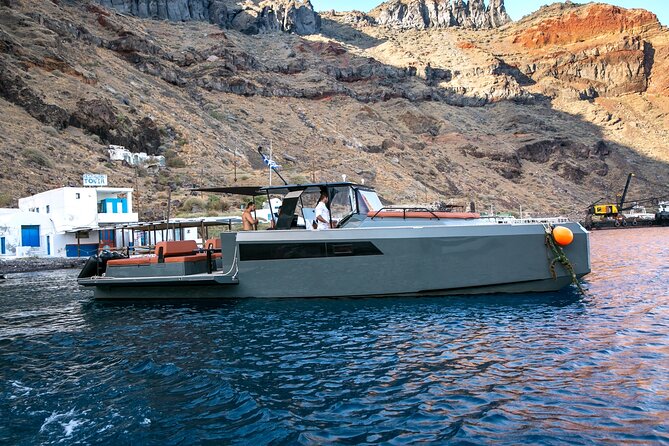 Luxury Private Power Catamaran Tour in Santorini - Snorkeling gear and water thrills: how to plan your comfort level