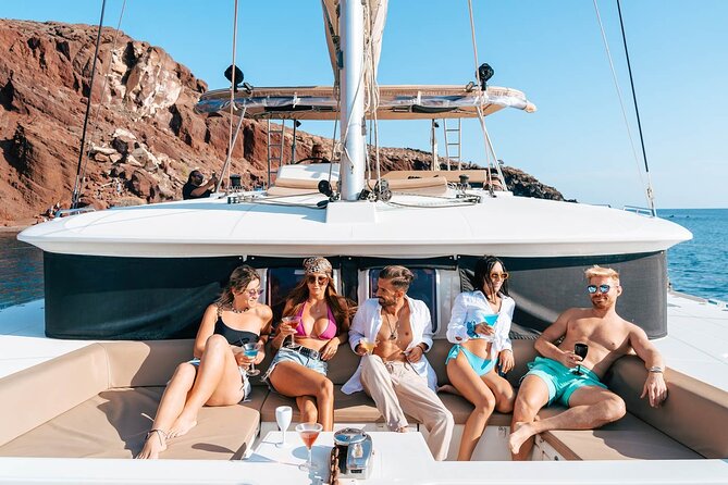 Luxury Santorini Catamaran Cruise: Lunch, BBQ, Drinks, Transfers - The route sailing: Red Beach, White Beach, Indian Rocks, and the Akrotiri Lighthouse