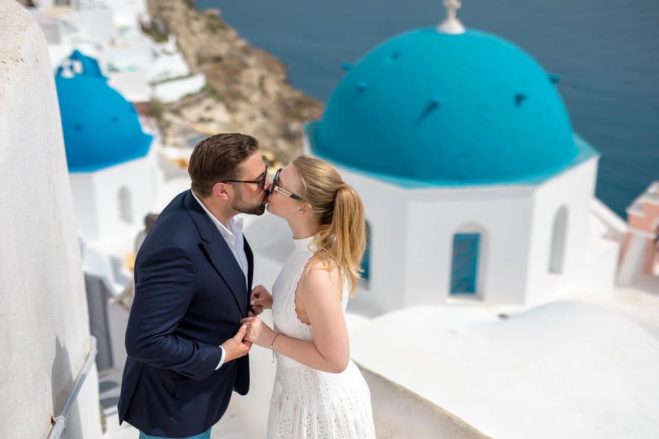 Oia: Couple photoshoot with 30 edited Photos - Couple Shoot vs. Flying Dress: Pick Your Style