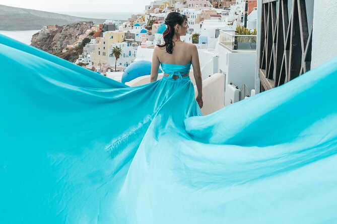 Oia Flying Dress Photoshoot Santorini - A quick reality check on changing, makeup, and getting ready