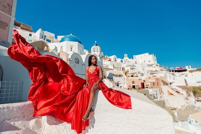 Photoshoot in Flying Dresses in Santorini - Oia Stop: The Iconic Santorini Backdrop (and the Crowd Reality)