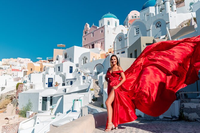 Photoshoot in Flying Dresses in Santorini - The Flying Dress Effect: Where the Magic (and Effort) Lives