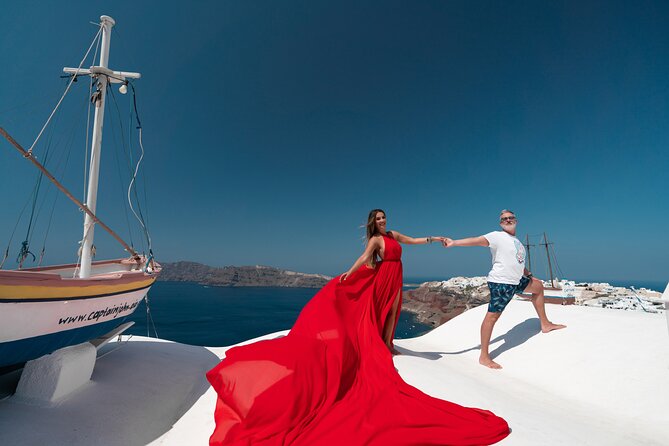 Private Flying Dress Photoshoot in Santorini - Stop 1: Oia’s Blue-Domed Photo Angles Near Old Castle