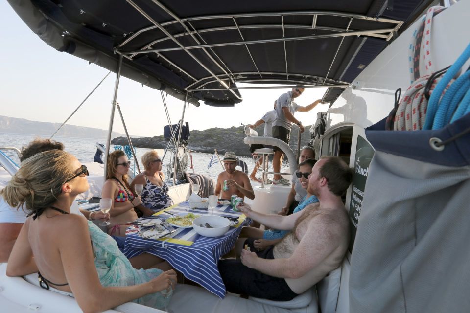 Santorini: 7-Hour Private Catamaran Cruise with Food & Drink - Volcano area and hot-springs stops: what the timing really means