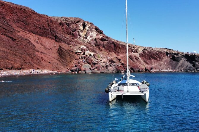 Santorini Catamaran Cruise – 5-Hour Private Sailing Experience - White Beach Snorkel and a Calm Stretch to Relax