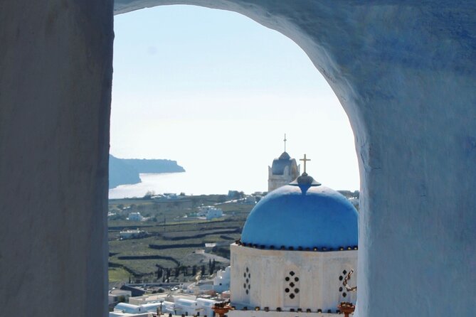 Santorini Classic Highlights and Sightseeing Private Tour - Firostefani’s view stop: Scaros rock, Blue Dome, and cruise-ship drama