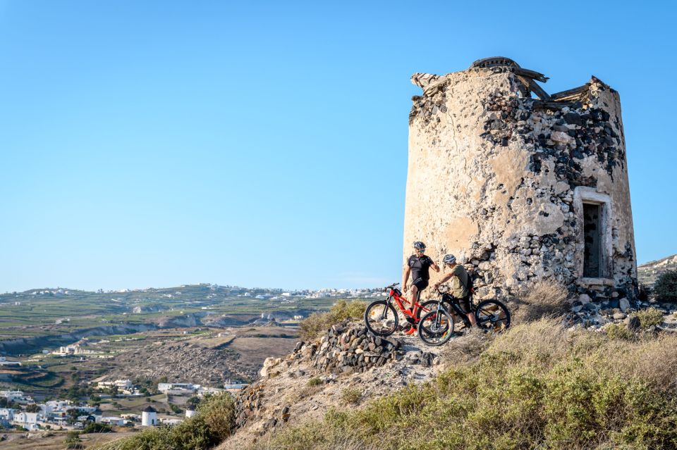 Santorini e-bike guided tours - The Route: Perissa, Emporio, Megalochori, Caldera Views, Windmills, and Vlichada