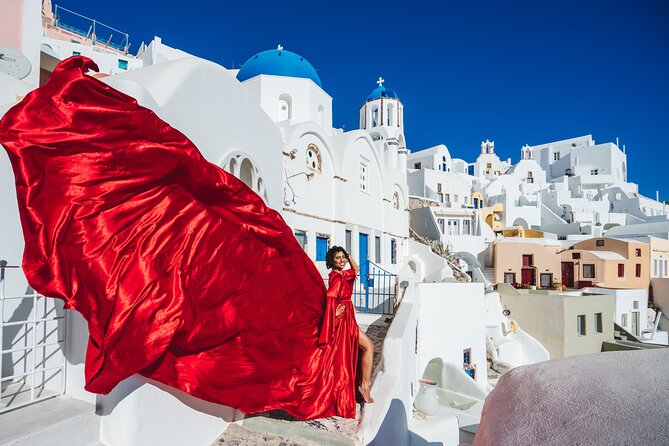 Santorini flying dress photo - Photo Delivery: How Many Photos, When They Arrive, and What You Should Expect