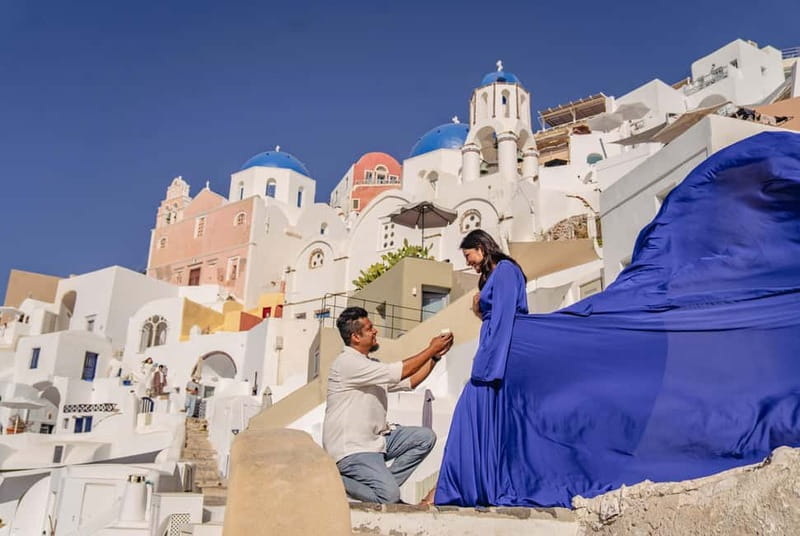 Santorini: Flying Dress Photoshoot Private Entry to Blue Dom - Your Photographer, Pacing, and Languages