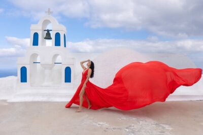 Santorini Flying Dress Photoshoot with a Pro Photographer - Oia’s Blue Dome Stop: The Photo Setting You’ll Keep Seeing