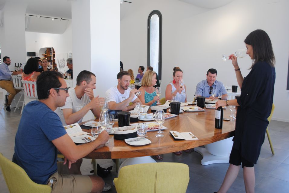 Santorini: Guided Wine Tour with Pickup and Snacks - Art Space Winery Museum: pumice rock chambers plus contemporary Greek art