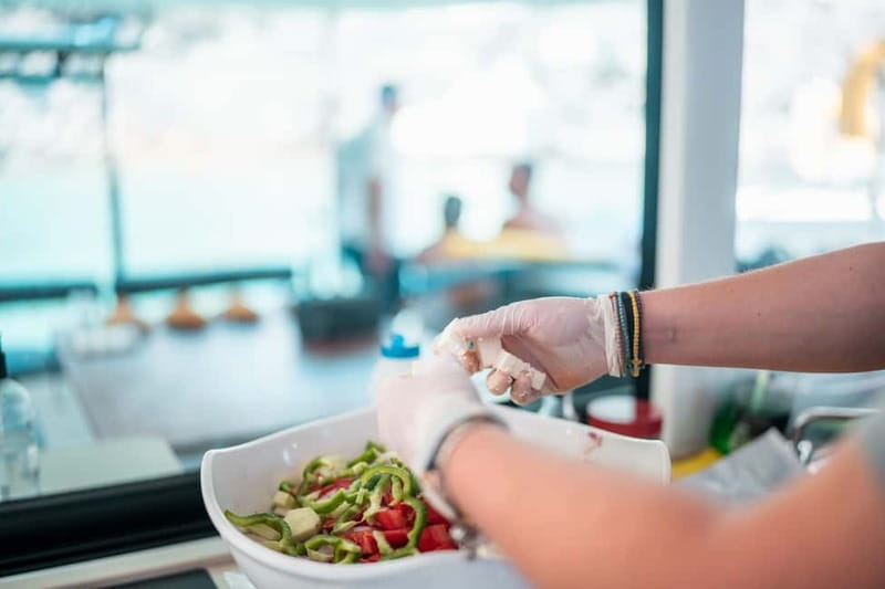 Santorini: Majestic Catamaran Cruise with Meal and Drinks - Greek Appetizers, BBQ, Wine, and the Open Bar Mix