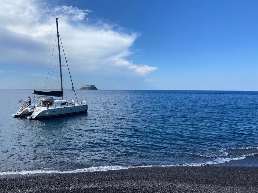 Santorini: Private All-In Catamaran Cruise, with Food|Drinks - Nea Kameni hot springs and snorkeling: the main event