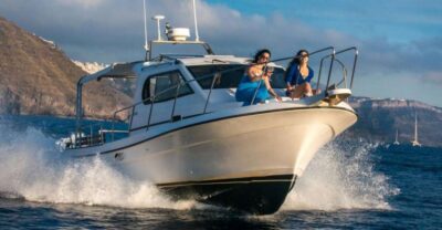 Santorini Private Cruise boat fishing tour - BBQ, Snorkeling - What a 5-Hour Private Day on the Aegean Sea Feels Like