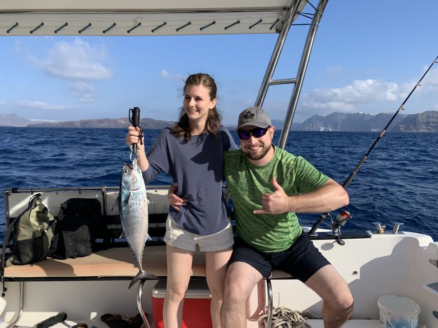 Santorini Private Cruise boat fishing tour - BBQ, Snorkeling - The Beach Time You Don’t Get on Typical Catamaran Tours
