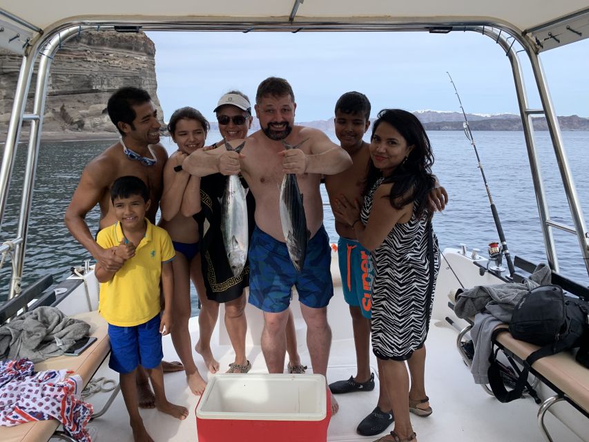 Santorini Private Cruise boat fishing tour - BBQ, Snorkeling - Sunset from the Boat: A Caldera View with Better Timing