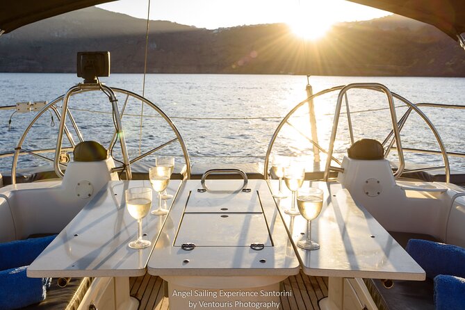 Santorini Private Daytime Sailing Tour with Meal, Drinks &Transfer included - Thirasia swim time with homemade food on board