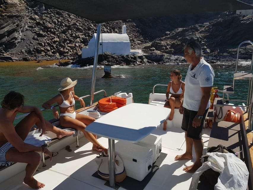 Santorini: Private Motorboat Cruise and Volcano Hike - Hot springs swim: sulfur water, muddy thermal areas, and smart swimwear