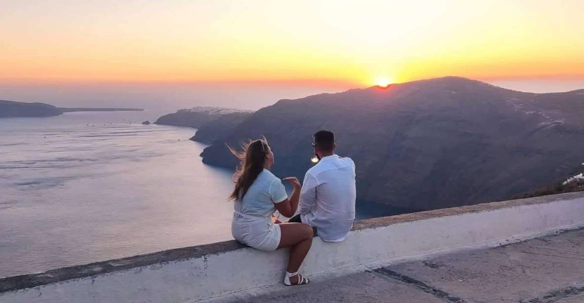 Santorini: Private Sunset Tour with Picnic & Transfer - Firostefani and the blue-domed church framing