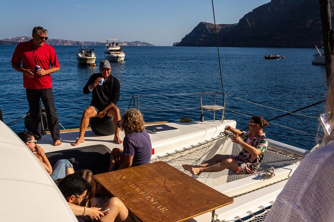 Santorini Sailing Catamaran Daily Cruises w/ Greek BBQ @Thirasia - Santorini Volcano hot springs: warm water in a tight window