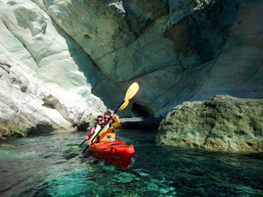 Santorini: Sea Kayaking with Light Lunch - White Beach Cliffs and Kampia Bay Break for Swim and Snack
