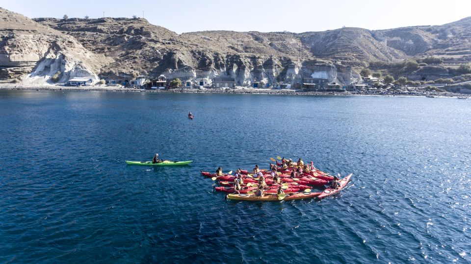 Santorini: Sunset Sea Kayak with Light Dinner - Kampia Beach Snack Stop and Swim Break