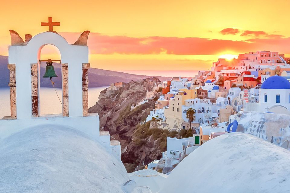 Santorini: Traditional Sightseeing Bus Tour with Oia Sunset - Emporio village: windmills, fortified medieval views, and church details