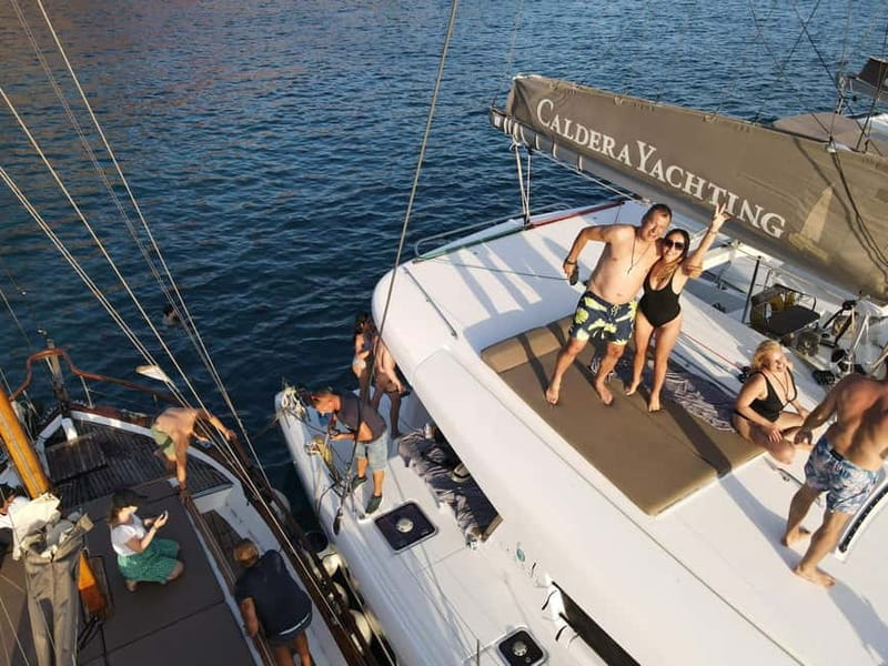 Santorini:All-inclusive Catamaran Cruise with Thirassia Stop - Santorini Volcano area: snorkeling and that Black Mountain vibe